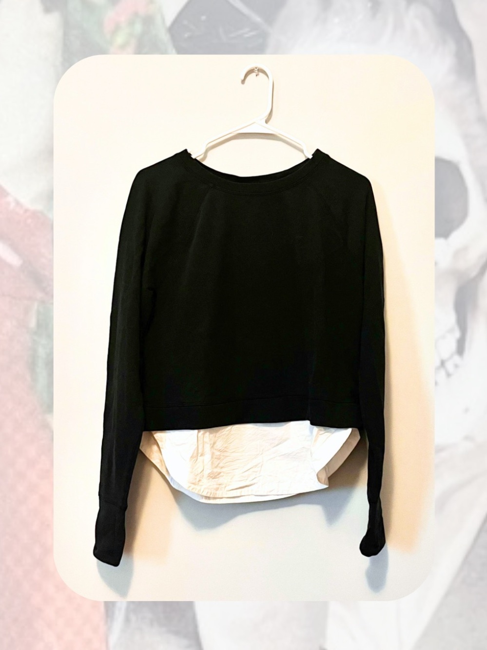 Athleta Roamer Long Sleeve Top with white layered top & back exposed zipper